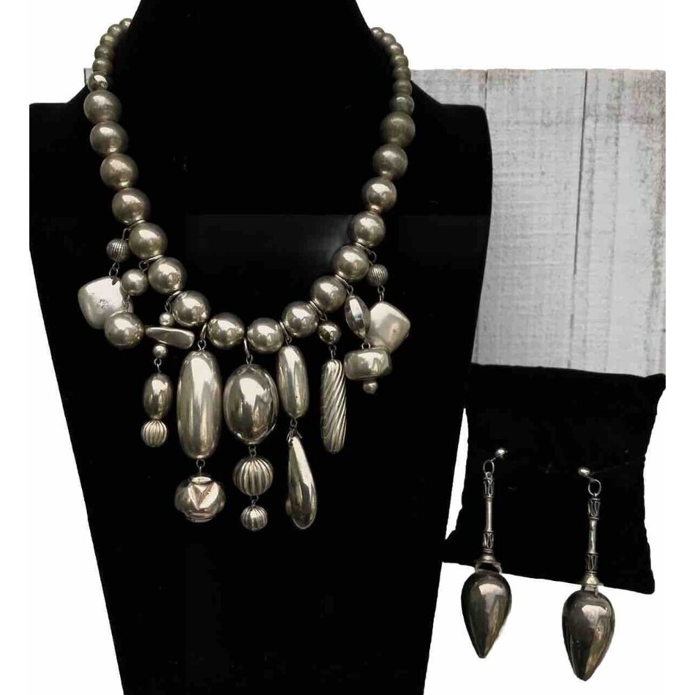 Vtg 60s Geo Statement Tribal Designs By Paula Mod MCM Necklace Earring Set OOAK